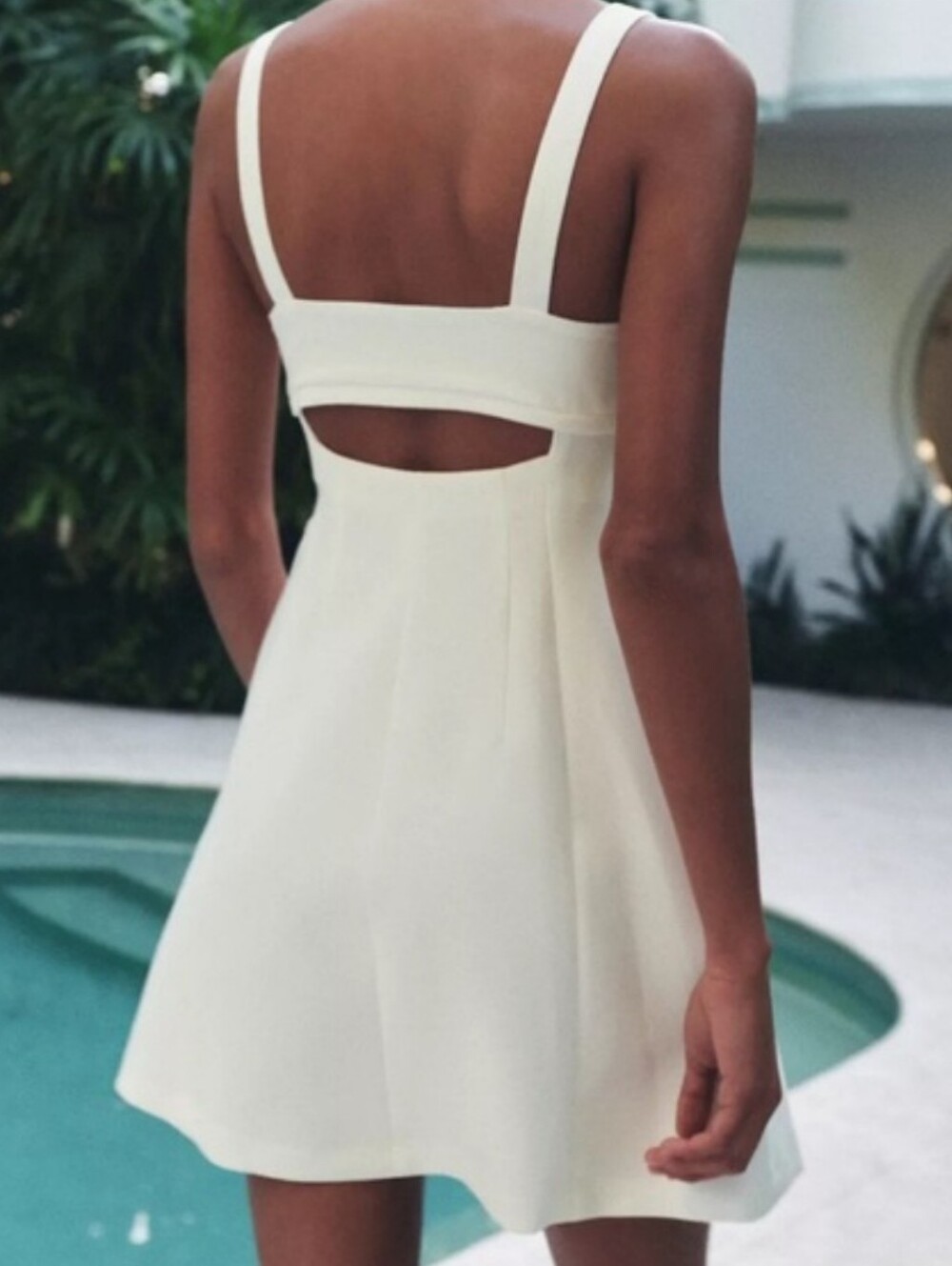 ZARA Women's White A-line Preppy Square Neck Mini Dress Sz L Wedding Bridal - Picture 2 of 8